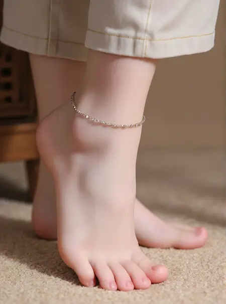Close-up focus on arches and soles, warm indoor lighting, sensual female foot fetish photography